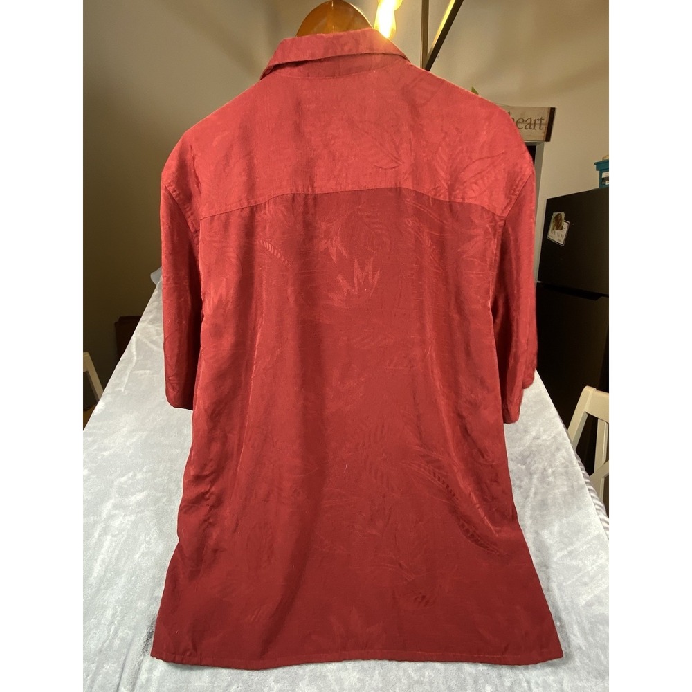 CABANA Mens XL Shirt Red Sueded Hawaiian Tropical Embossed Short Slv Button - Picture 2 of 8